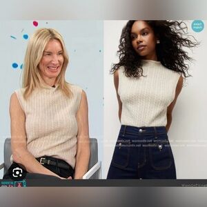 NWOT Veronica Beard Letitia Cable Cashmere Sweater Vest Blue Mock Neck Spring